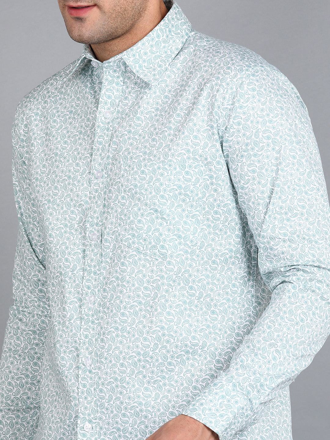 Green Floral Printed Slim Fit Shirt
