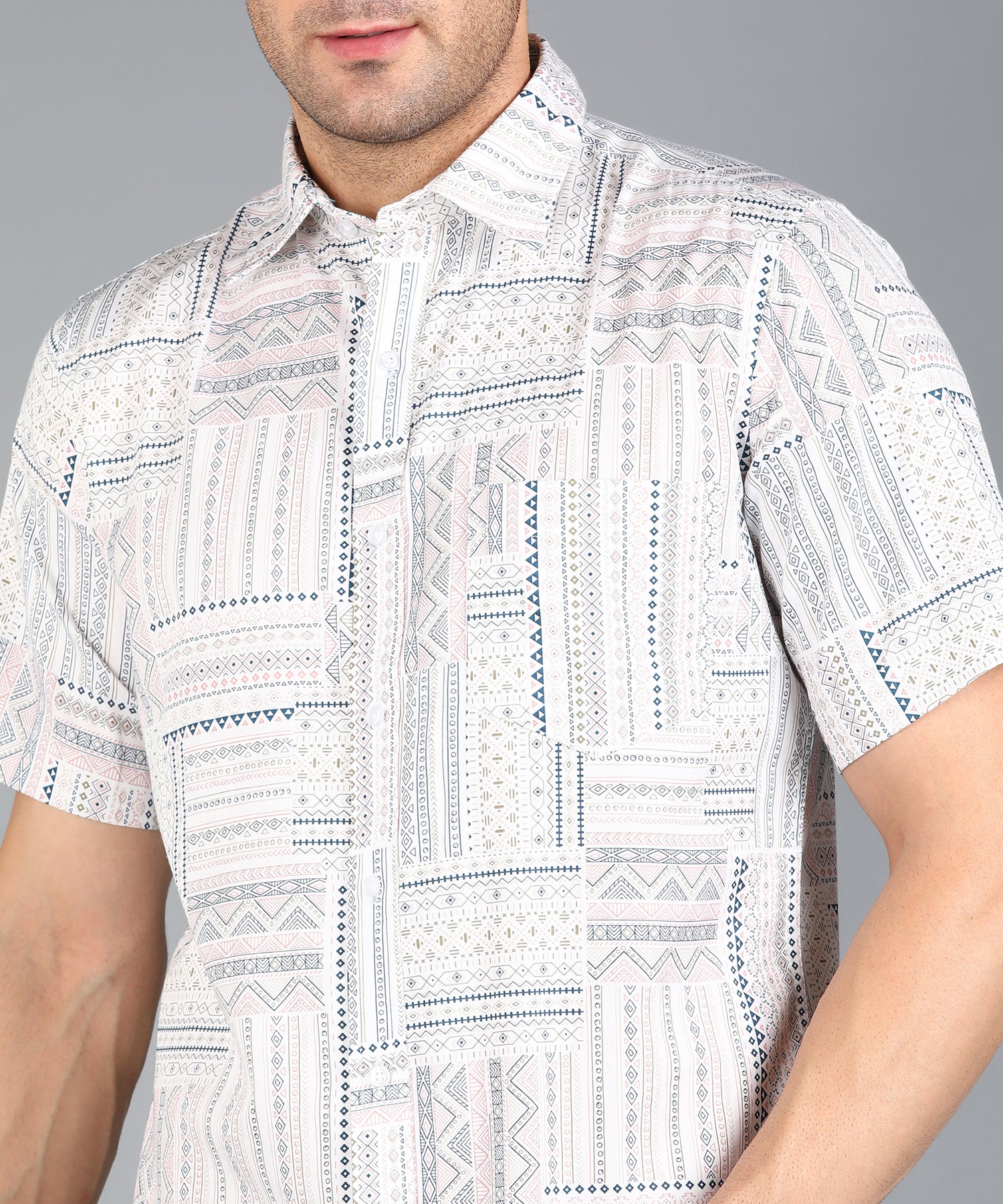 Off White Geomatric Print Half Slim Fit Shirt