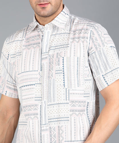 Off White Geomatric Print Half Slim Fit Shirt