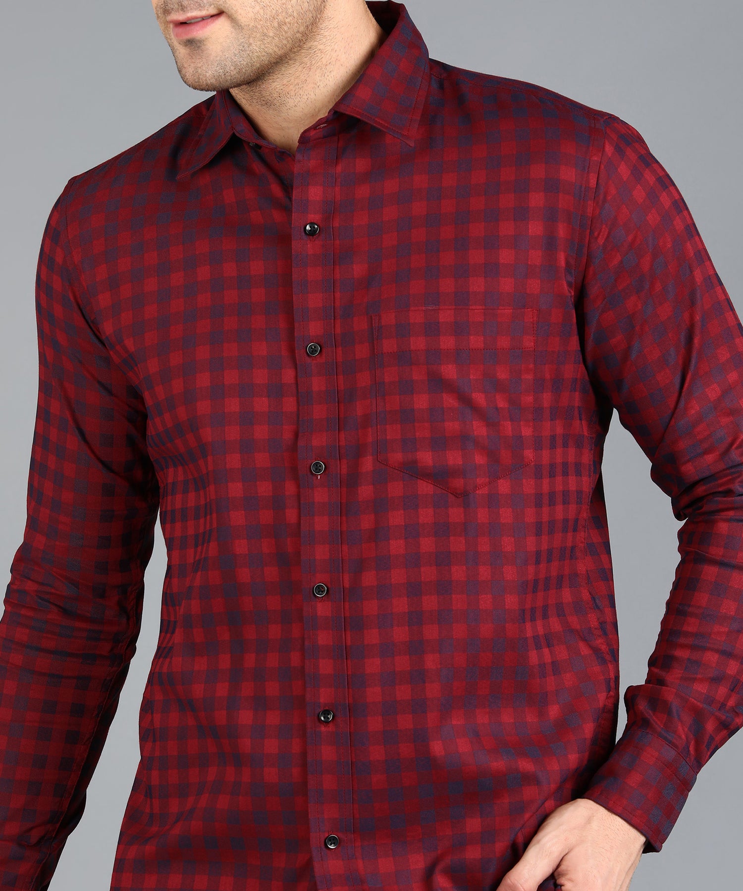 Red &amp; Blue Checked Slim Fit Shirt