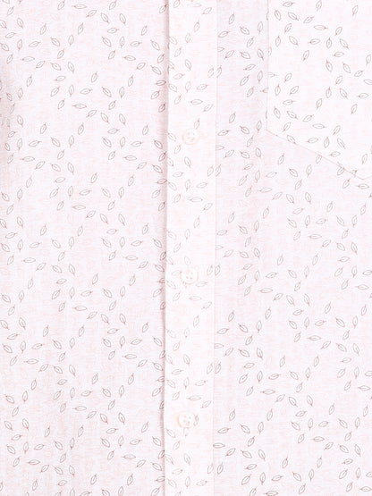 Beige Leaf Printed Slim Fit Shirt