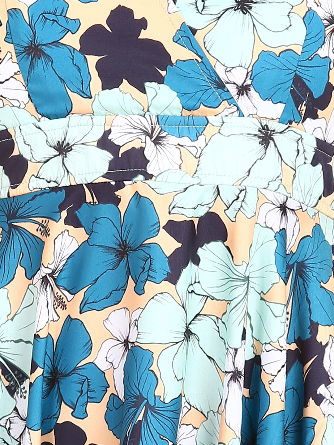 Green &amp; Blue Floral Printed flared Dress