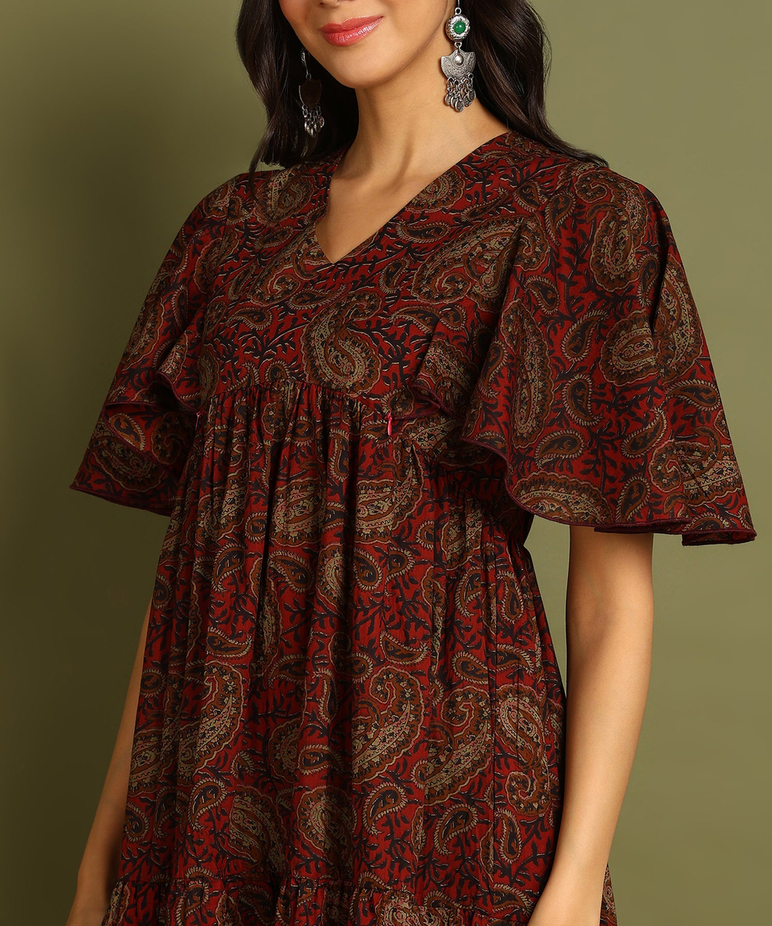 Brown Printed Maternity Wear Midi Dress