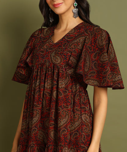 Brown Printed Maternity Wear Midi Dress