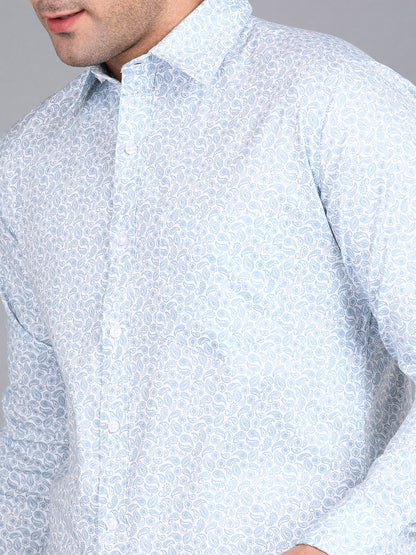 Blue Indian Print Printed Slim Fit Shirt