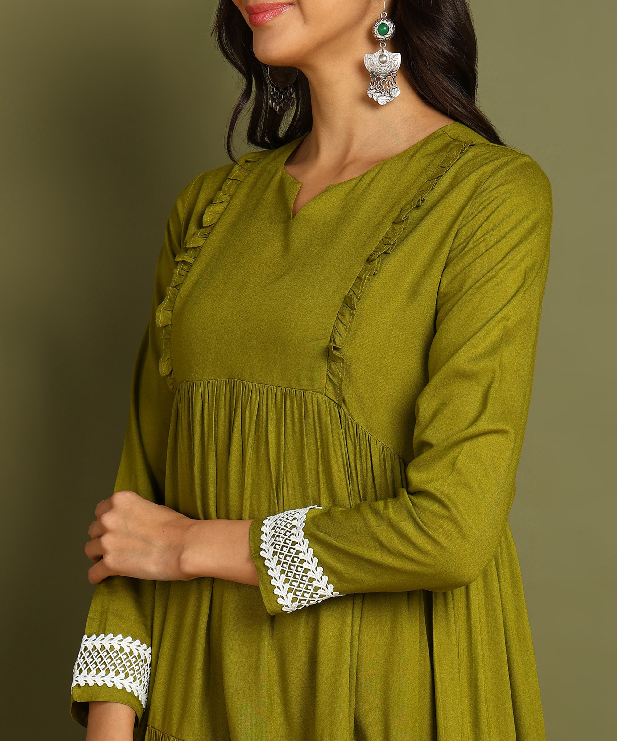 Olive Green Maternity Wear Midi Dress
