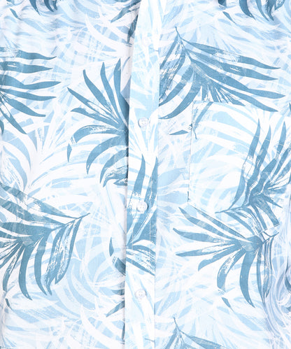 Blue Leaf Printed Half Slim Fit Shirt