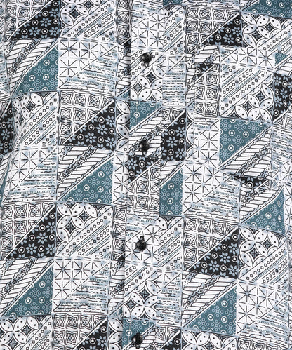 Black &amp; Blue Geomatric Printed Grey Slim Fit Shirt