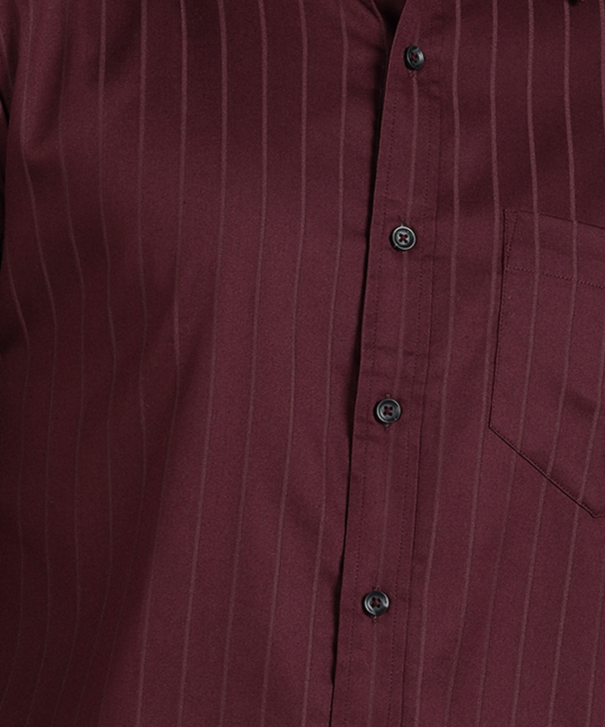 Self Striped Maroon Slim Fit Shirt