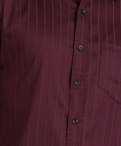 Self Striped Maroon Slim Fit Shirt