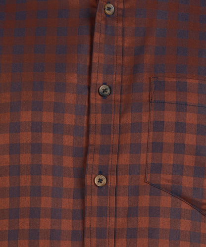 Brown &amp; Blue Checked Slim Fit Shirt