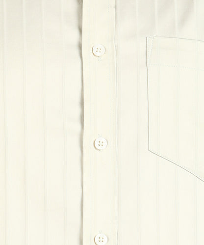 Self Striped Beige Slim Fit Shirt