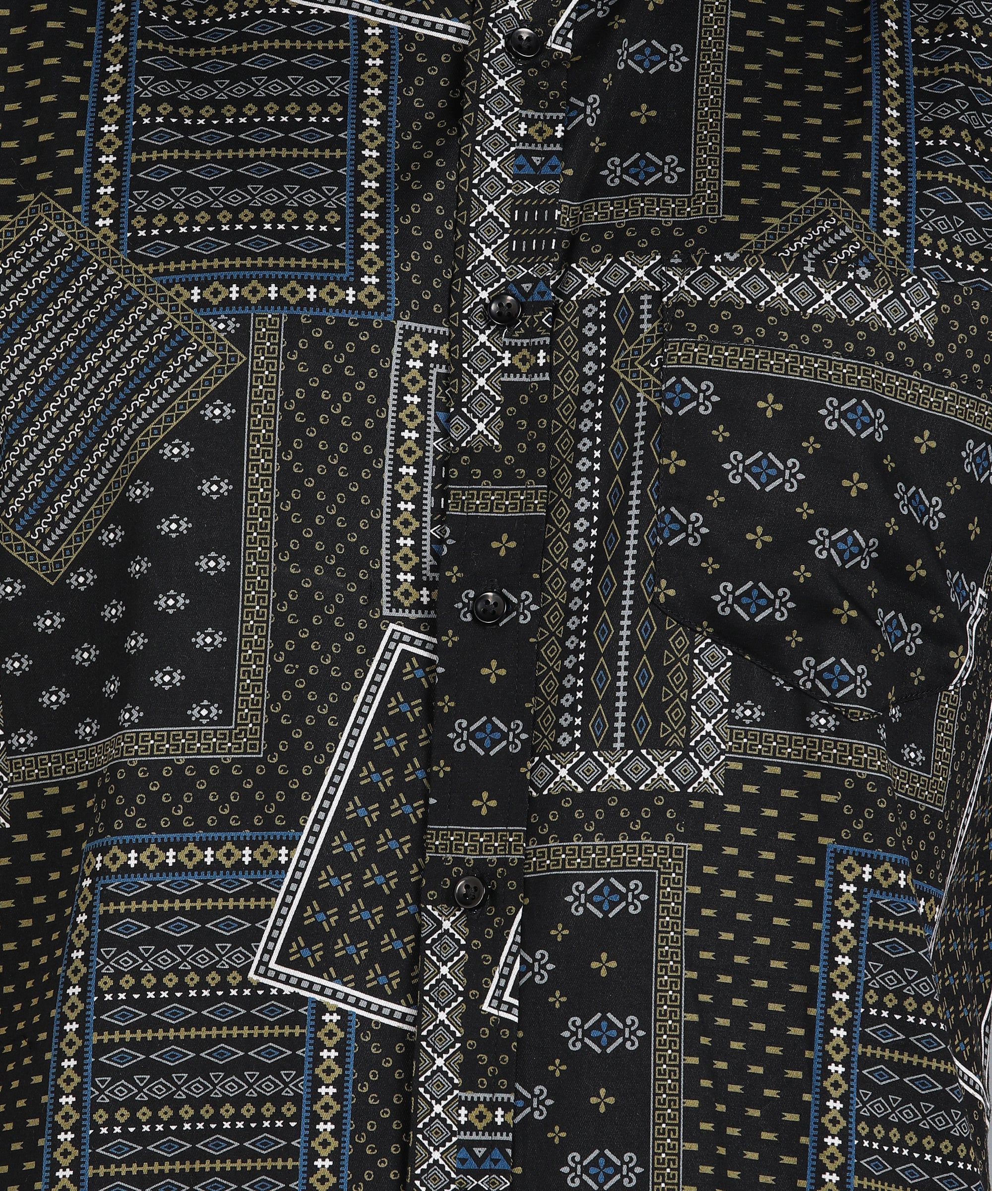 Black Indian Prints Half Slim Fit Shirt
