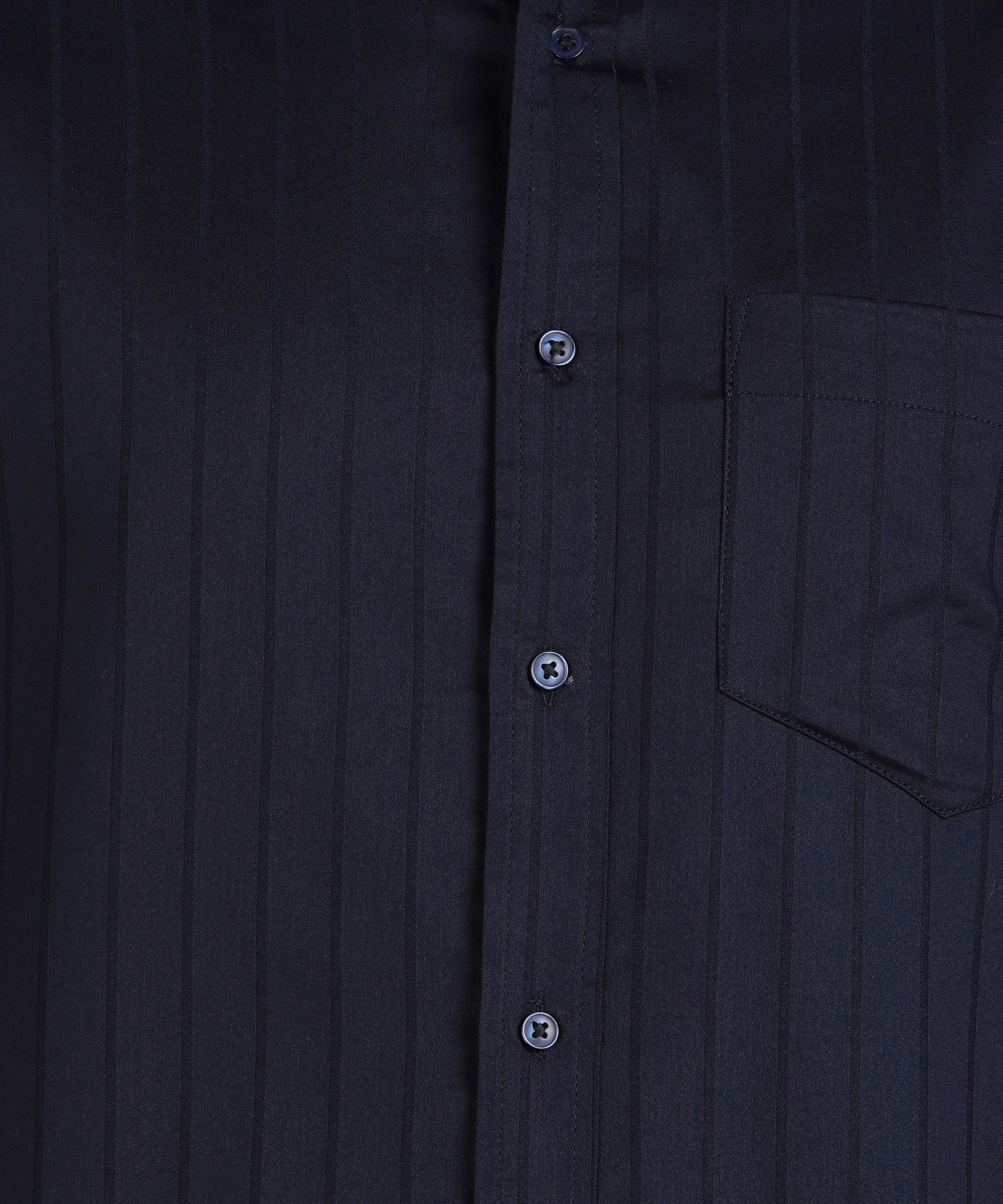 Self Striped Navy Blue Slim Fit Shirt