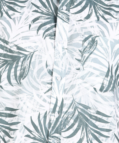 Grey Leaf Printed Half Slim Fit Shirt