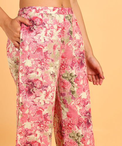 Pink Colored Floral Print Shirt &amp; Pant Set