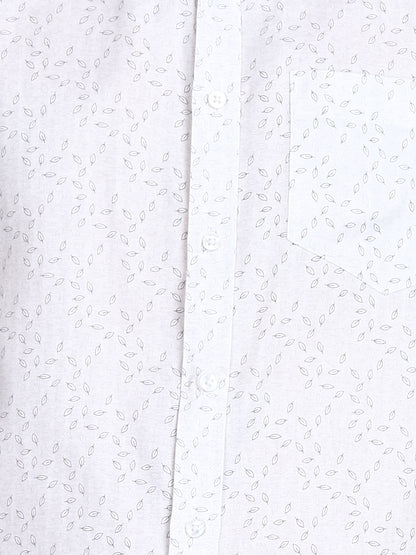 Grey Leaf Printed Off White Slim Fit Shirt