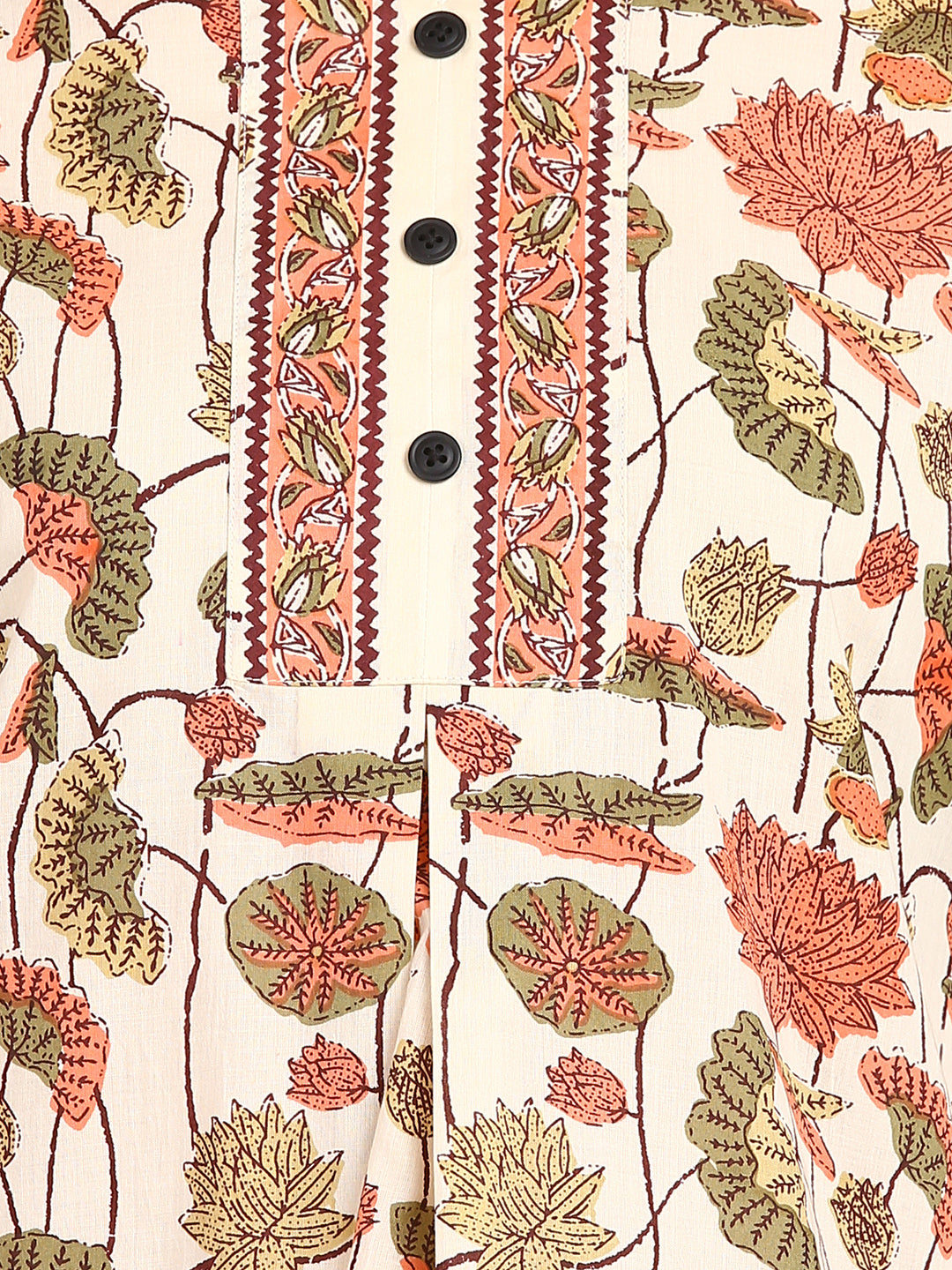 Floral Printed Cream Top With Front Border Deatails