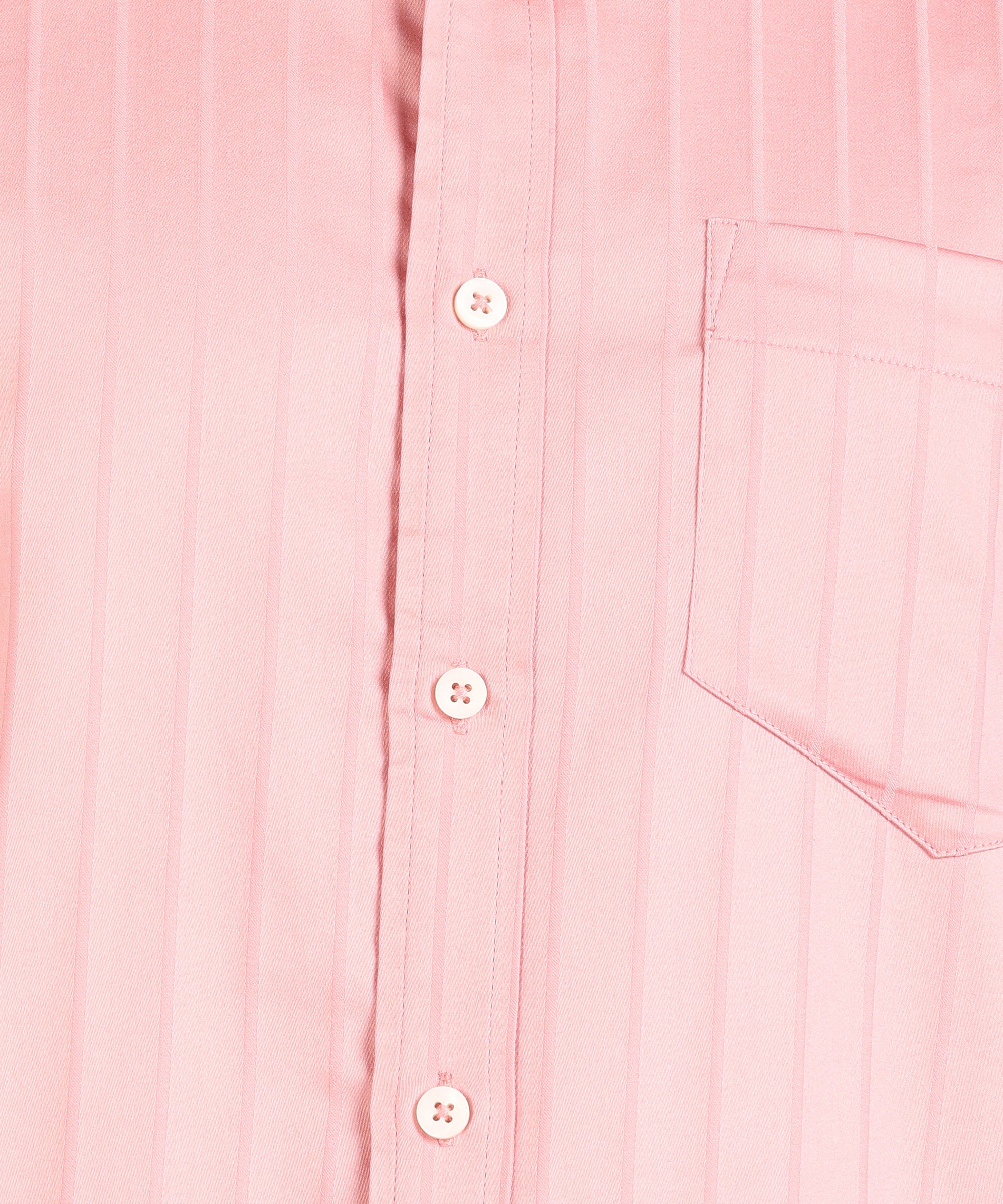 Self Striped Peach Slim Fit Shirt