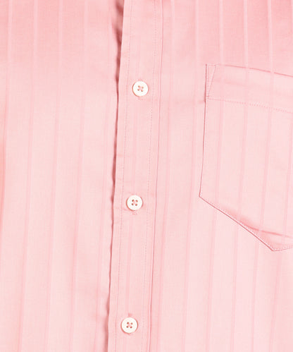 Self Striped Peach Slim Fit Shirt