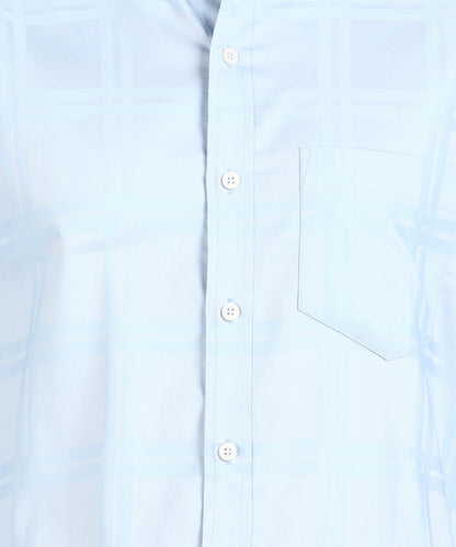 Self Design Sky Blue Slim Fit Shirt