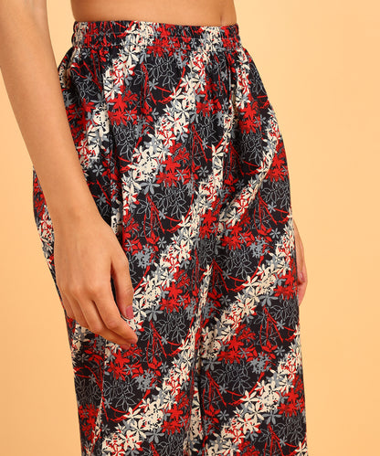 Dual Colored Floral Print Front Tie-Up Top &amp; Pant Set