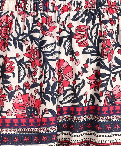 Cream Colored Floral Print Tunic &amp; Pant Set
