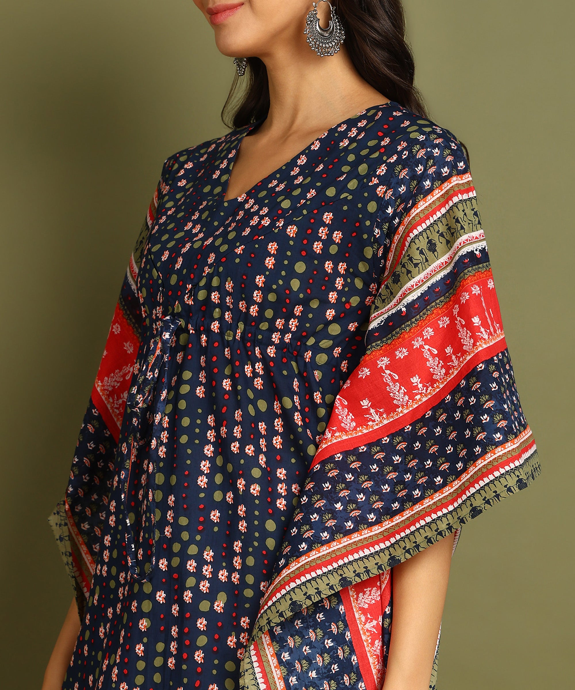 Navy Blue &amp; Red Printed Maternity Wear Kaftan