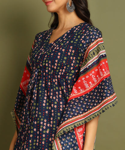 Navy Blue &amp; Red Printed Maternity Wear Kaftan