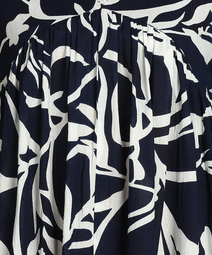 Navy Blue &amp; White Printed Maternity Wear Midi Dress