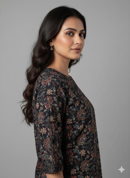 Black floral Short Kurti