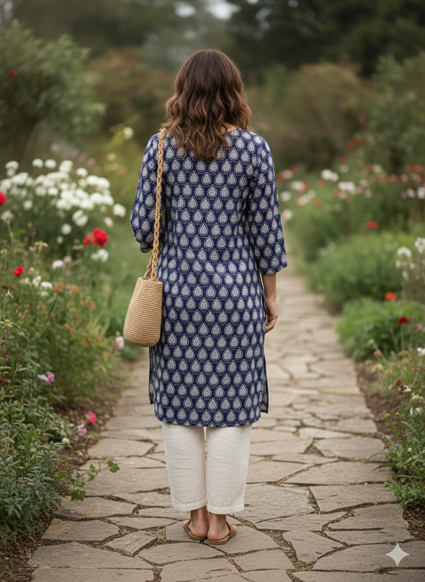 Blue floral printed short kurti