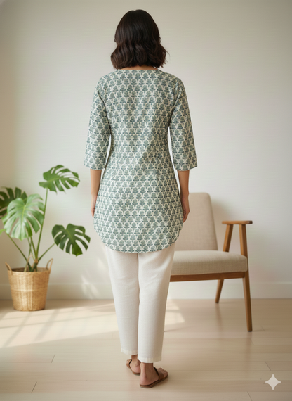 light green printed short kurti