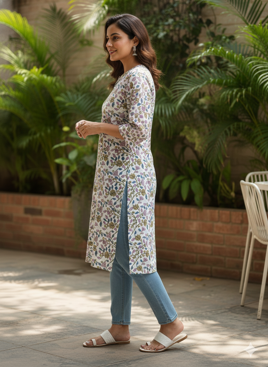 White floral printed short kurti