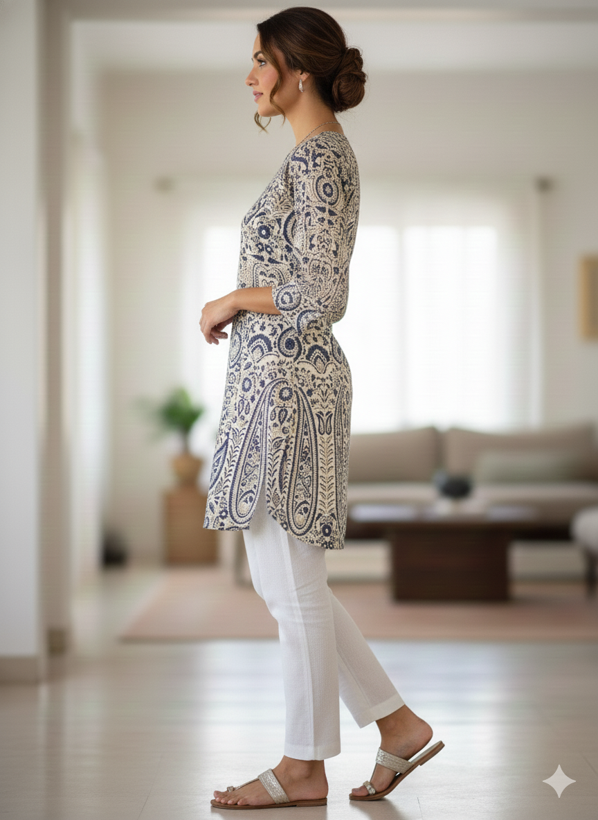 Geometric printed off white short kurti