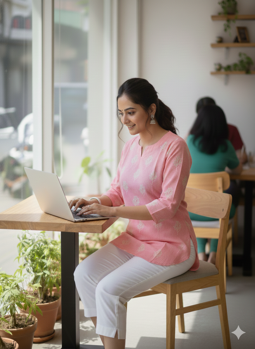 Pink floral printed short kurti