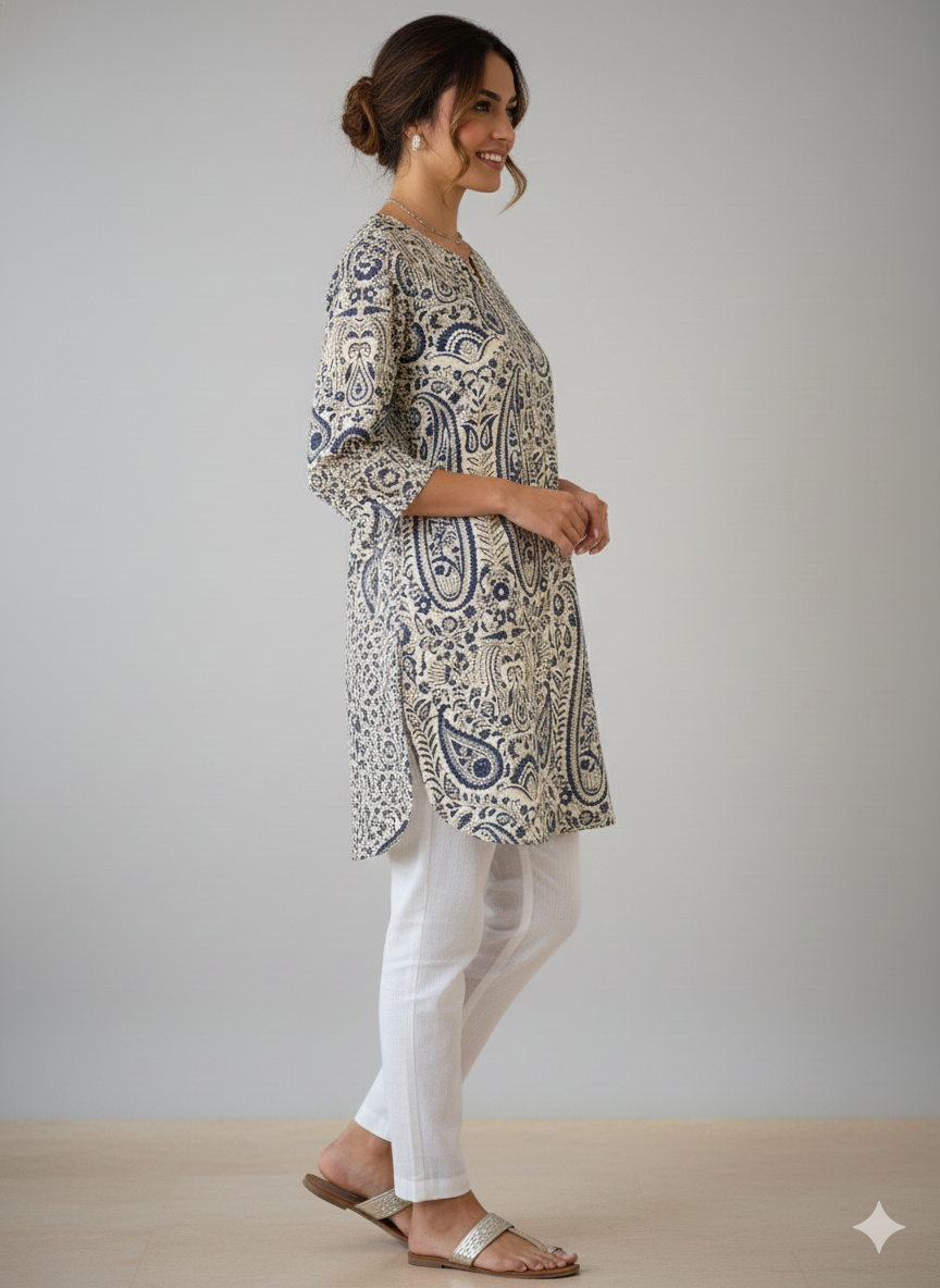 Geometric printed off white short kurti