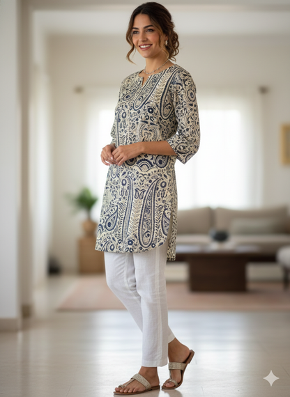 Geometric printed off white short kurti