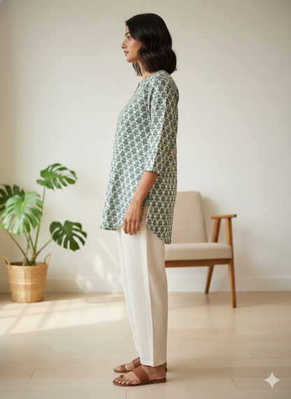 light green printed short kurti