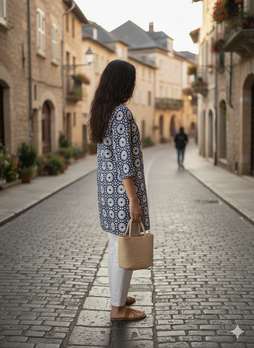Blue Printed cotton short kurti