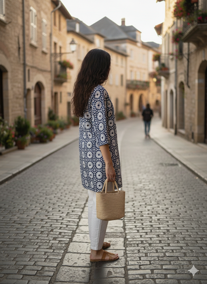 Blue Printed cotton short kurti