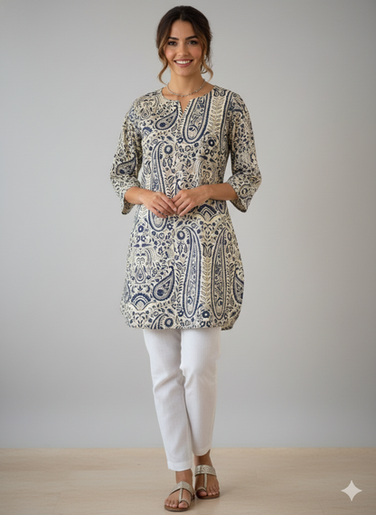 Geometric printed off white short kurti