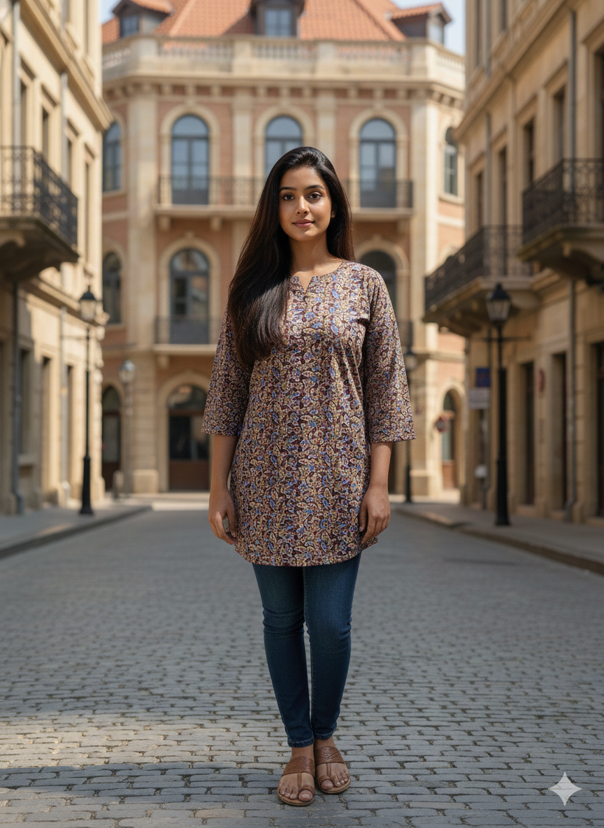 Maroon Floral printed short kurti