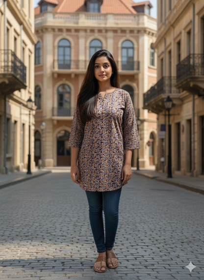 Maroon Floral printed short kurti