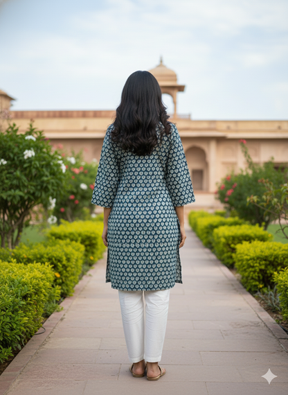 Blue printed cotton kurti