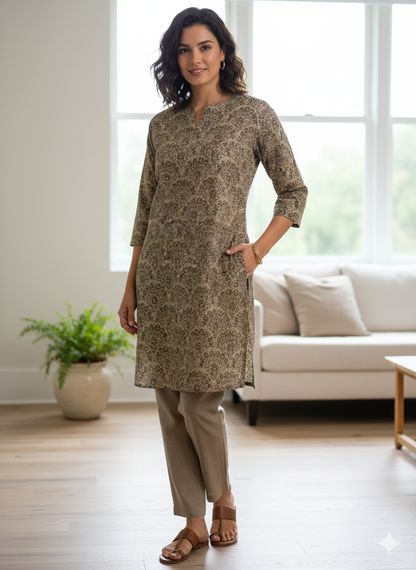 Dark black brown Printed short Kurti