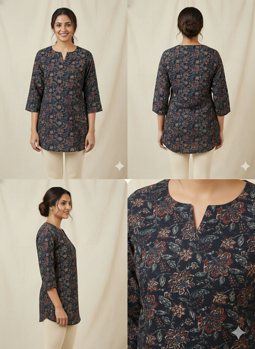Black floral Short Kurti
