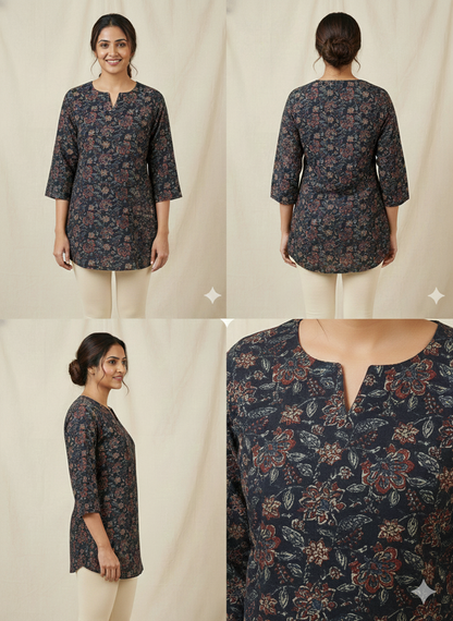 Black floral Short Kurti
