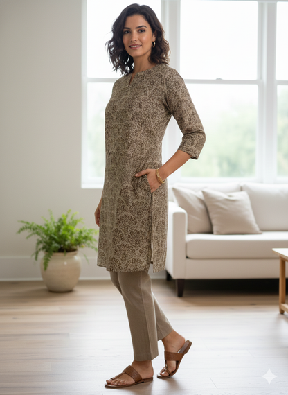 Dark black brown Printed short Kurti