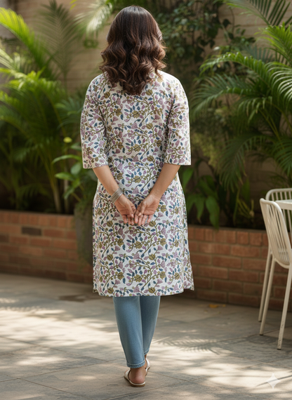 White floral printed short kurti
